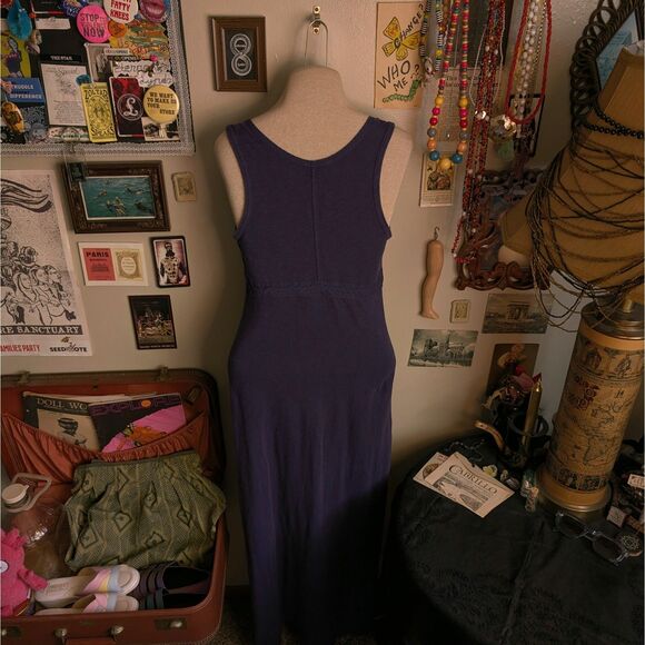 Eddie Bauer Henley Maxi Dress Women's XS Dark Purple Floral Print Drawstring - Picture 3 of 5